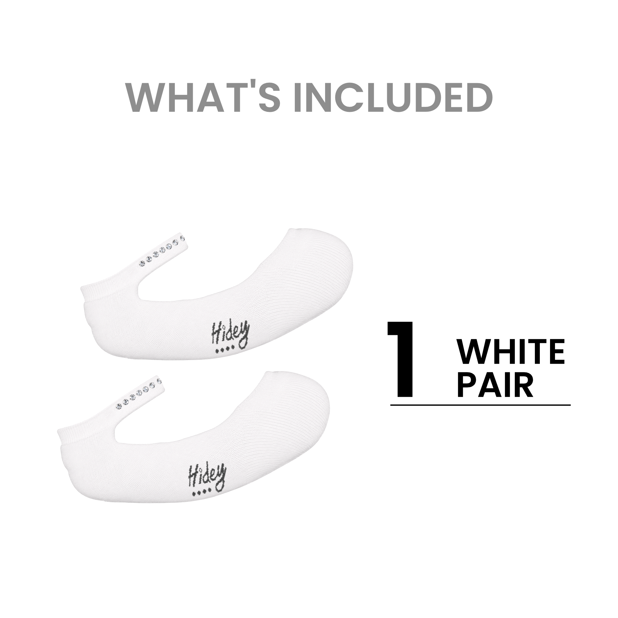 Product quantity graphic for 1-pack white Hidey Style Socks with Swarovski Crystals
