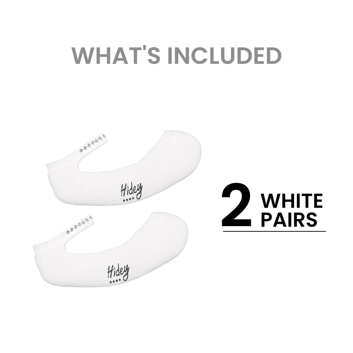 Product quantity graphic for 2-pack white Hidey Style Socks with Swarovski Crystals