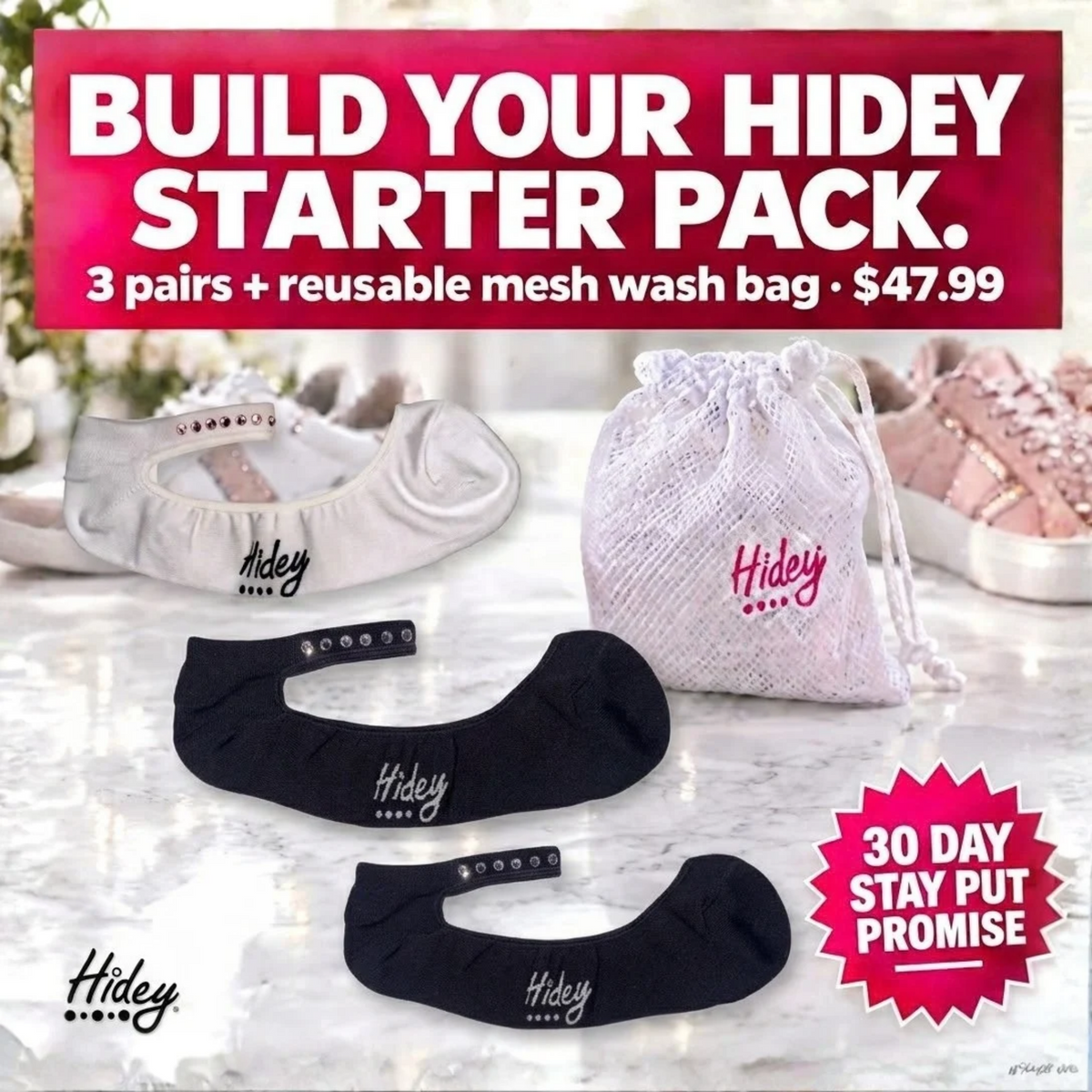 Hidey Starter Pack – 3 Pairs + Free Reusable Mesh Wash Bag